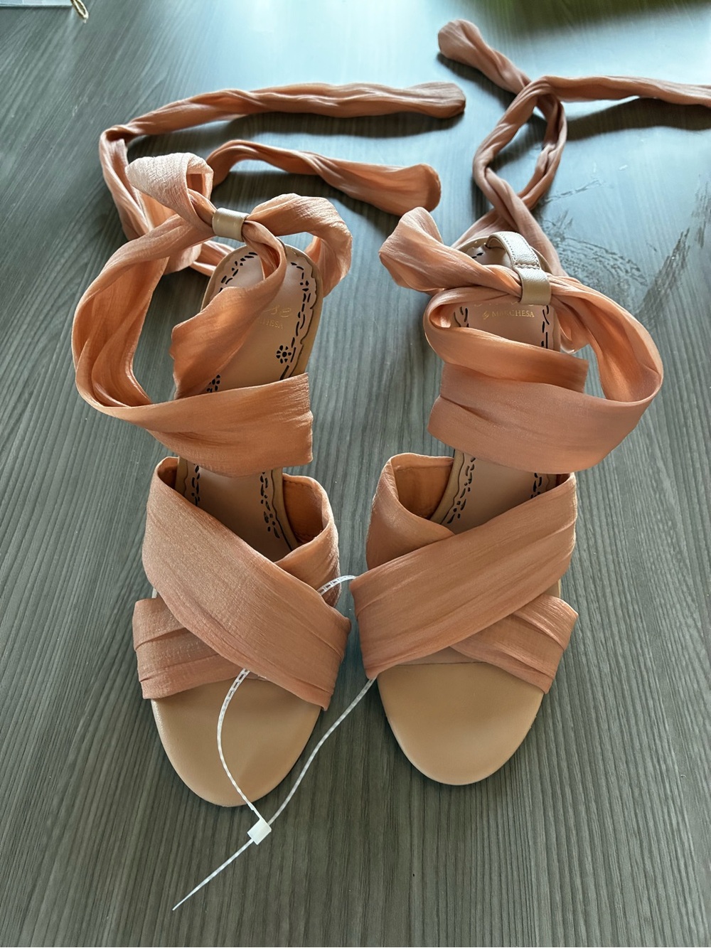 Marchesa Muse by Marchesa “Dahlia” Chiffon Ankle Wrap Sandals